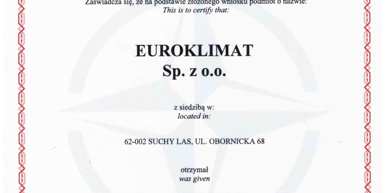 Otrzymaliśmy Kod NATO Podmiotu Gospodarczego – NCAGE!